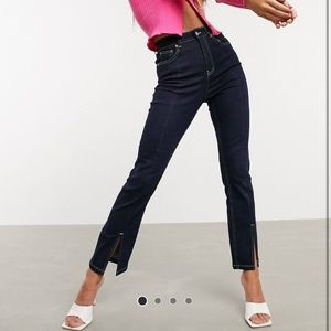 ASOS Dark Wash Indigo High Rise Split Hem Jeans